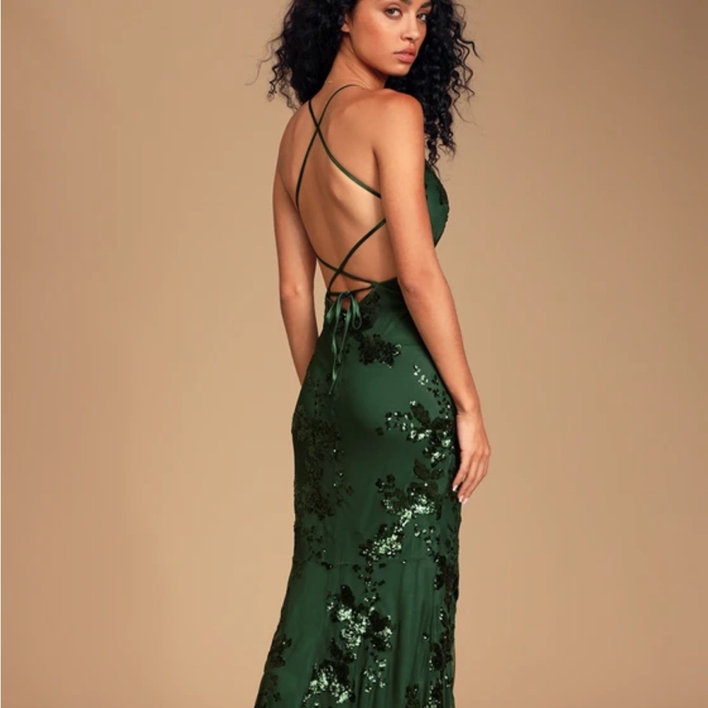Valhalla Forest Green Sequin Lace-Up Maxi Dress